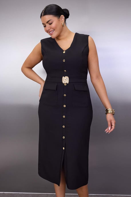 Trendyol Curve Damen Schwarz Einfarbig Maxi Ärmellos Abend / Alltag Bodycon Große Größen Kleid - Image 6
