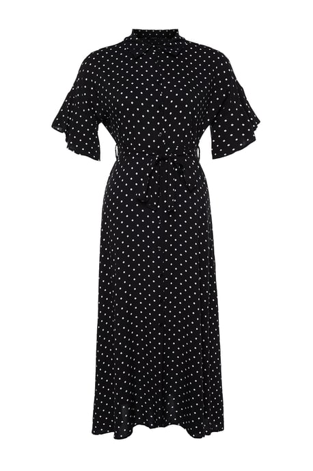 Trendyol Curve Damen Schwarz Gepunktet Maxi Kurz Casual A-Linie Große Größen Kleid - Image 5