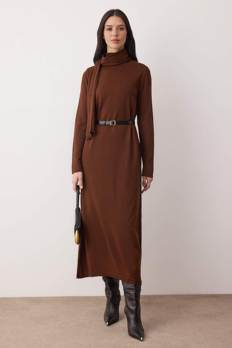 Trendyol Modest Damen Braun Einfarbig Maxi Lang Casual Gerade Modest Kleider - Image 1