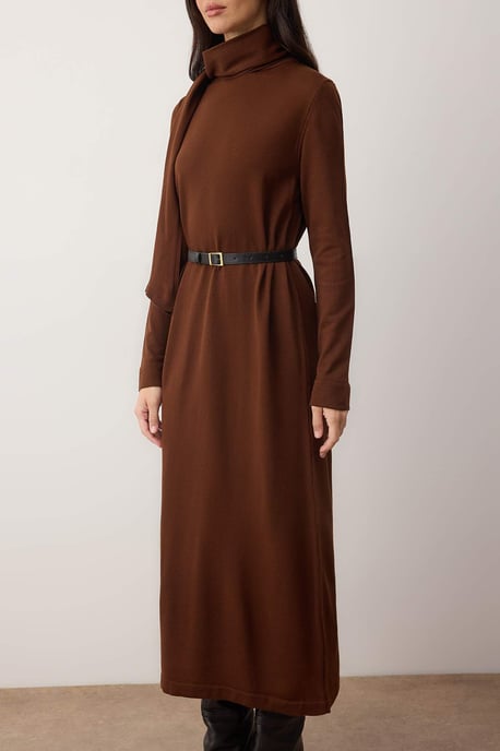 Trendyol Modest Damen Braun Einfarbig Maxi Lang Casual Gerade Modest Kleider - Image 2