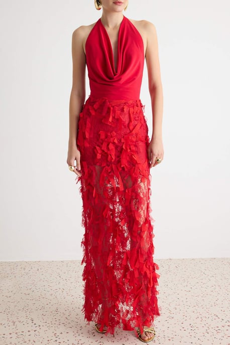 TRENDYOLMİLLA Damen Rot Einfarbig Maxi Ärmellos Gerade Abend & Ball Kleid - Image 3