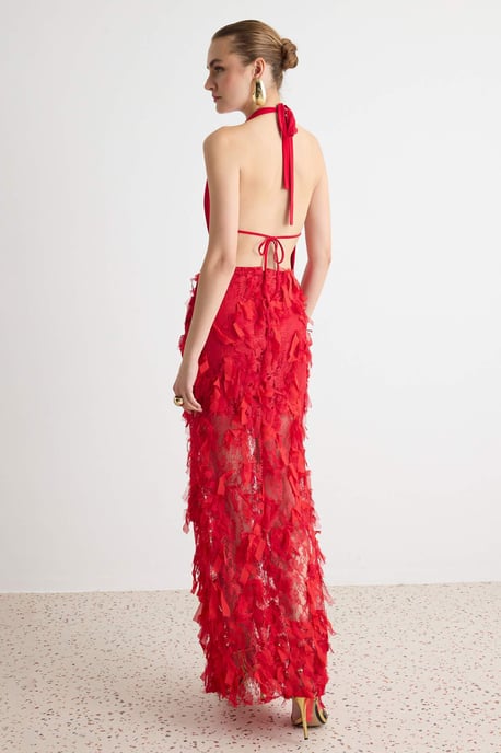 TRENDYOLMİLLA Damen Rot Einfarbig Maxi Ärmellos Gerade Abend & Ball Kleid - Image 4