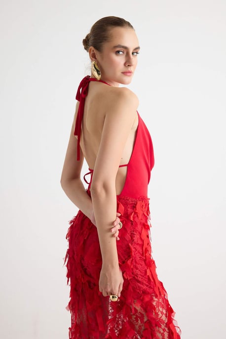 TRENDYOLMİLLA Damen Rot Einfarbig Maxi Ärmellos Gerade Abend & Ball Kleid - Image 5