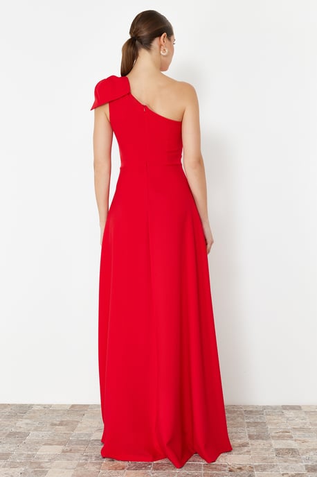 TRENDYOLMİLLA Damen Rot Einfarbig Maxi Ärmellos Abschluss / Ball A-Linie Abend & Ball Kleid - Image 5