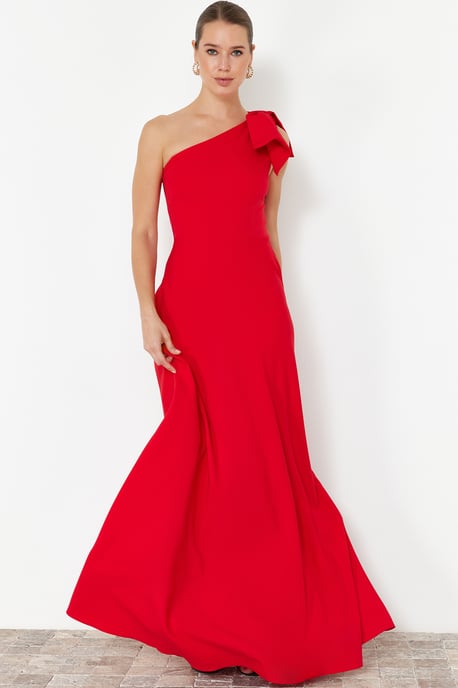 TRENDYOLMİLLA Damen Rot Einfarbig Maxi Ärmellos Abschluss / Ball A-Linie Abend & Ball Kleid - Image 6
