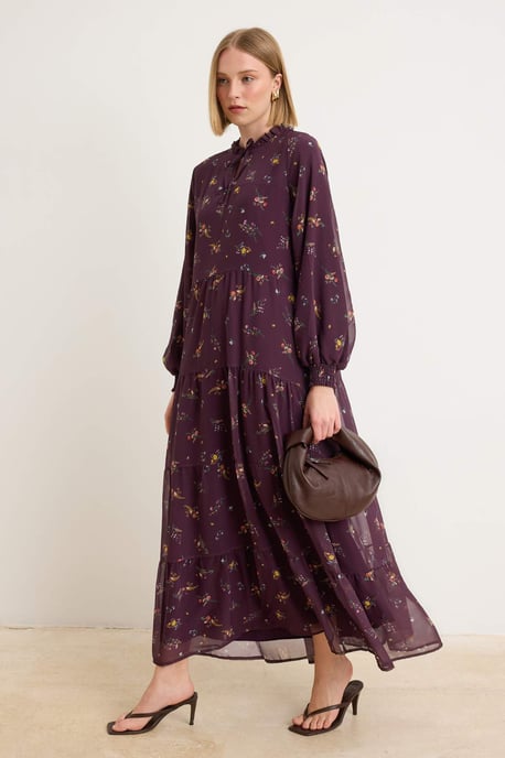 Trendyol Modest Damen Lila Geblümt Maxi Lang Abend / Alltag Gerade Modest Kleider - Image 1