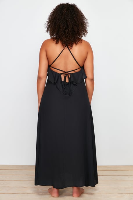 Trendyol Curve Damen Schwarz Einfarbig Maxi Ärmellos Strandmode A-Linie Große Größen Kleid - Image 5