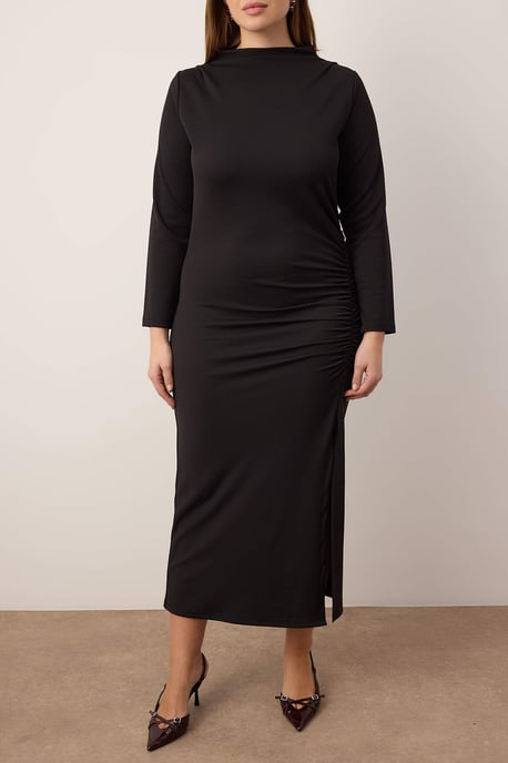 Trendyol Curve Damen Schwarz Einfarbig Maxi Lang Casual Gerade Große Größen Kleid - Image 2