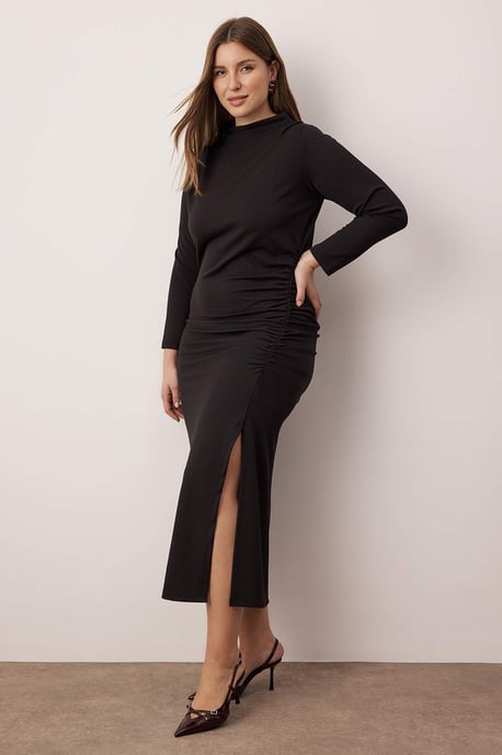 Trendyol Curve Damen Schwarz Einfarbig Maxi Lang Casual Gerade Große Größen Kleid - Image 4