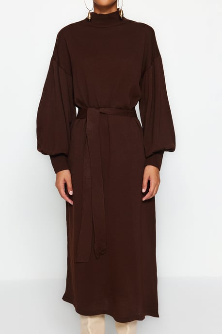 Trendyol Modest Damen Braun Einfarbig Maxi Lang Casual Gerade Modest Kleider - Image 3