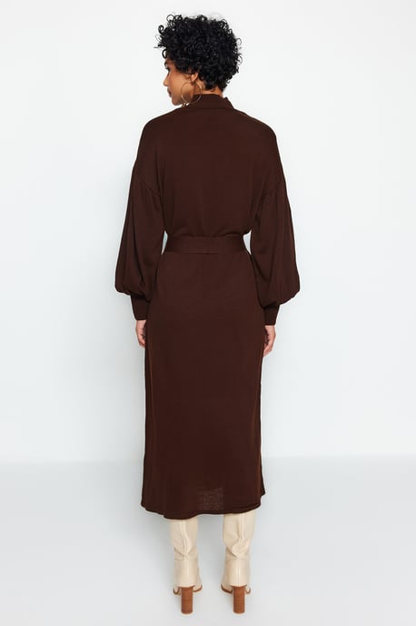 Trendyol Modest Damen Braun Einfarbig Maxi Lang Casual Gerade Modest Kleider - Image 5