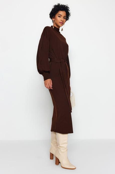 Trendyol Modest Damen Braun Einfarbig Maxi Lang Casual Gerade Modest Kleider - Image 6
