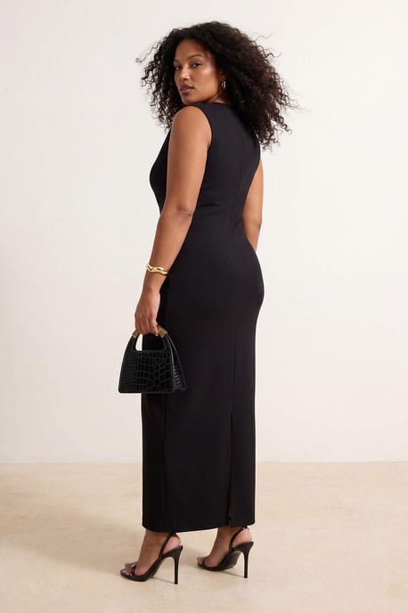 Trendyol Curve Damen Schwarz Einfarbig Maxi Ärmellos Casual Gerade Große Größen Kleid - Image 3