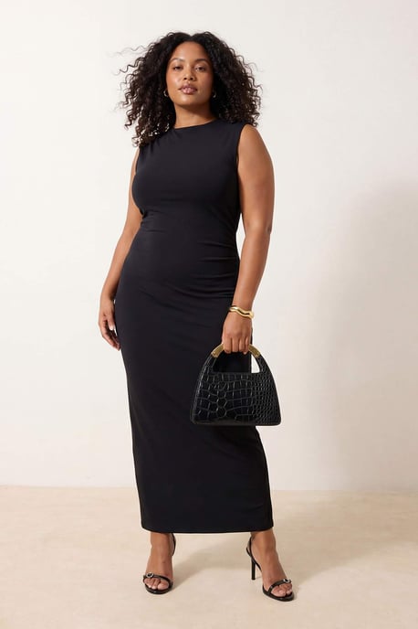 Trendyol Curve Damen Schwarz Einfarbig Maxi Ärmellos Casual Gerade Große Größen Kleid - Image 6