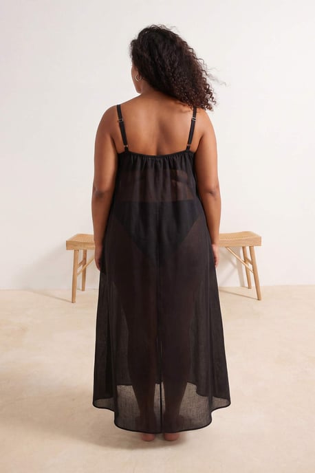 Trendyol Curve Damen Schwarz Einfarbig Maxi Ärmellos Strandmode A-Linie Große Größen Kleid - Image 2