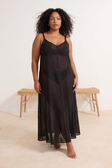 Trendyol Curve Damen Schwarz Einfarbig Maxi Ärmellos Strandmode A-Linie Große Größen Kleid - Image 6