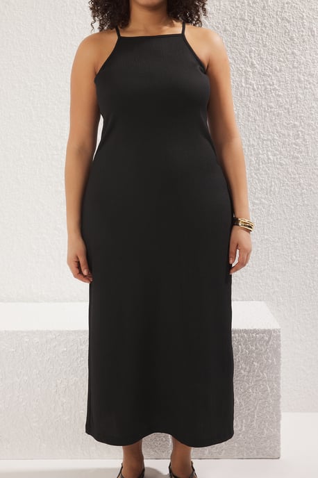 Trendyol Curve Damen Schwarz Einfarbig Maxi Ärmellos Casual A-Linie Große Größen Kleid - Image 2