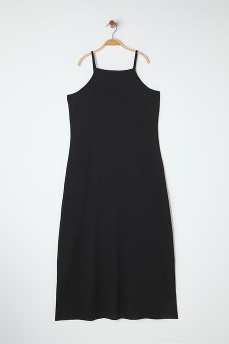 Trendyol Curve Damen Schwarz Einfarbig Maxi Ärmellos Casual A-Linie Große Größen Kleid - Image 5