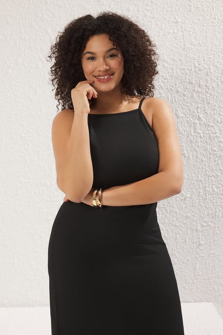 Trendyol Curve Damen Schwarz Einfarbig Maxi Ärmellos Casual A-Linie Große Größen Kleid - Image 6