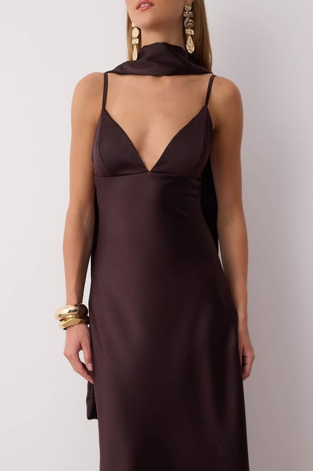 TRENDYOLMİLLA Damen Braun Einfarbig Maxi Ärmellos Elegant/Abend A-Linie Kleider - Image 2