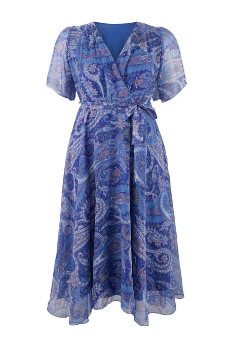 Trendyol Curve Geblümtes A-Linien-Kleid, Maxi kurz, casual, große Größen - Marineblau/Blau - Image 3