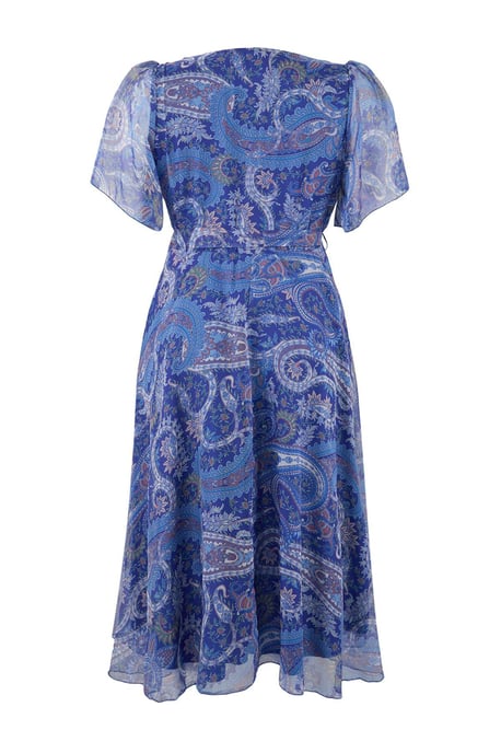 Trendyol Curve Geblümtes A-Linien-Kleid, Maxi kurz, casual, große Größen - Marineblau/Blau - Image 5