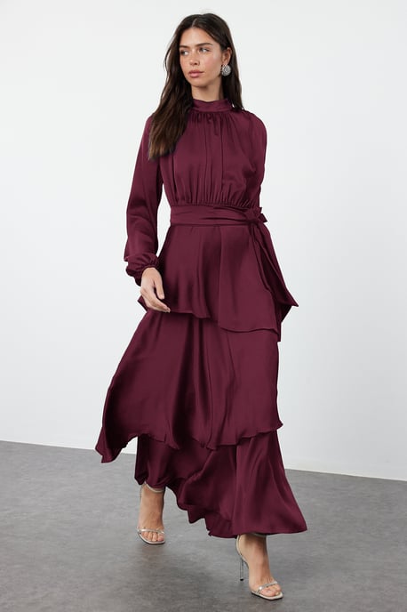 Trendyol Modest Damen Braun Einfarbig Maxi Lang Elegant/Abend Skater Modest Abend Kleider - Image 1