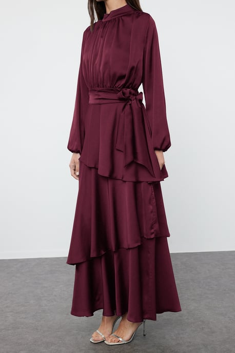 Trendyol Modest Damen Braun Einfarbig Maxi Lang Elegant/Abend Skater Modest Abend Kleider - Image 2