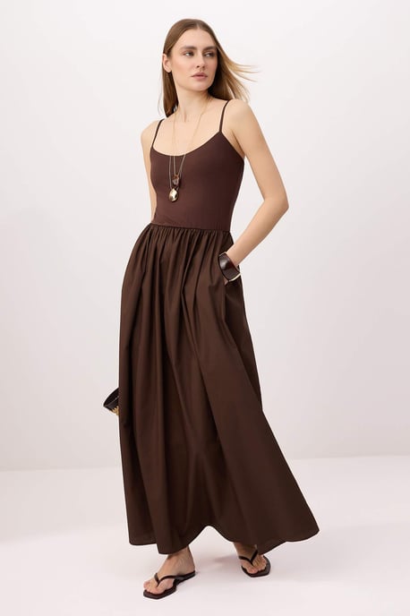 TRENDYOLMİLLA Damen Braun Einfarbig Maxi Ärmellos Casual Skater Kleider - Image 1