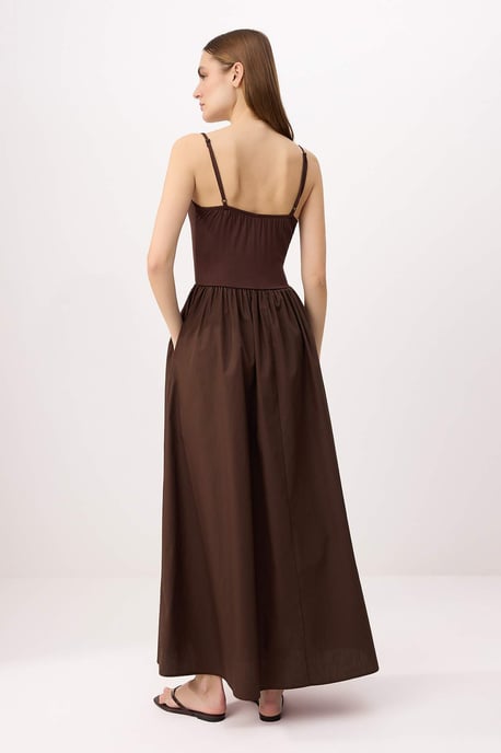 TRENDYOLMİLLA Damen Braun Einfarbig Maxi Ärmellos Casual Skater Kleider - Image 3