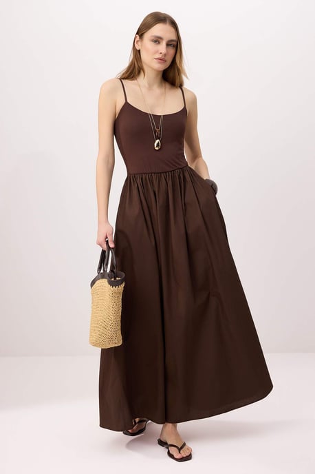 TRENDYOLMİLLA Damen Braun Einfarbig Maxi Ärmellos Casual Skater Kleider - Image 4