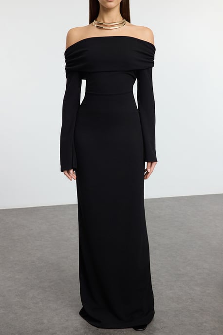 TRENDYOLMİLLA Damen Schwarz Einfarbig Maxi Lang Ball Gerade Abend & Ball Kleid - Image 2