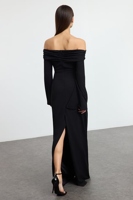 TRENDYOLMİLLA Damen Schwarz Einfarbig Maxi Lang Ball Gerade Abend & Ball Kleid - Image 4
