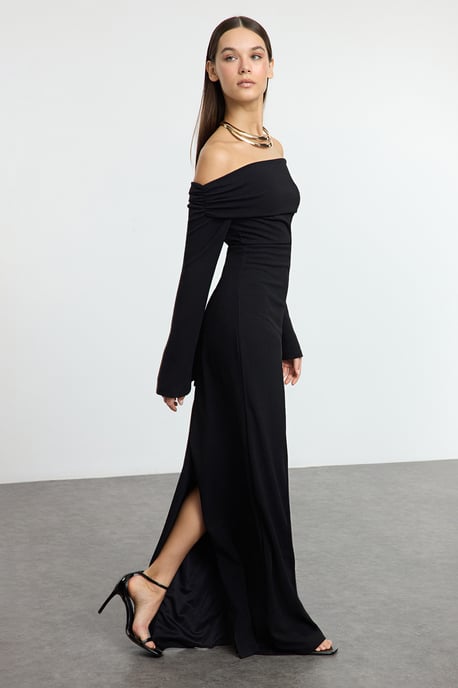 TRENDYOLMİLLA Damen Schwarz Einfarbig Maxi Lang Ball Gerade Abend & Ball Kleid - Image 5