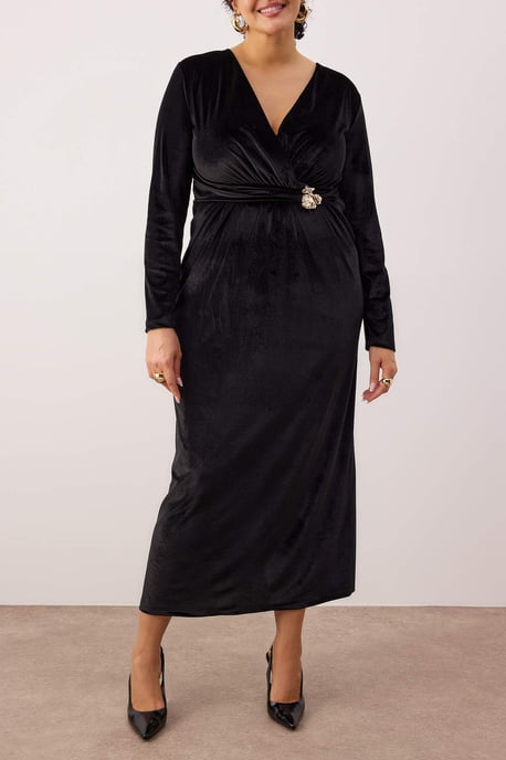 Trendyol Curve Damen Schwarz Einfarbig Maxi Lang Party Bodycon Große Größen Kleid - Image 2