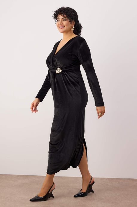 Trendyol Curve Damen Schwarz Einfarbig Maxi Lang Party Bodycon Große Größen Kleid - Image 6