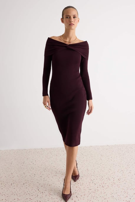 TRENDYOLMİLLA Damen Lila Einfarbig Maxi Lang Bodycon Kleider - Image 1