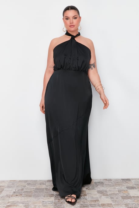 Trendyol Curve Damen Schwarz Einfarbig Maxi Ärmellos Elegant/Abend A-Linie Große Größen Kleid - Image 1
