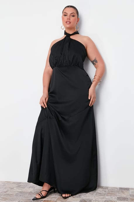 Trendyol Curve Damen Schwarz Einfarbig Maxi Ärmellos Elegant/Abend A-Linie Große Größen Kleid - Image 2