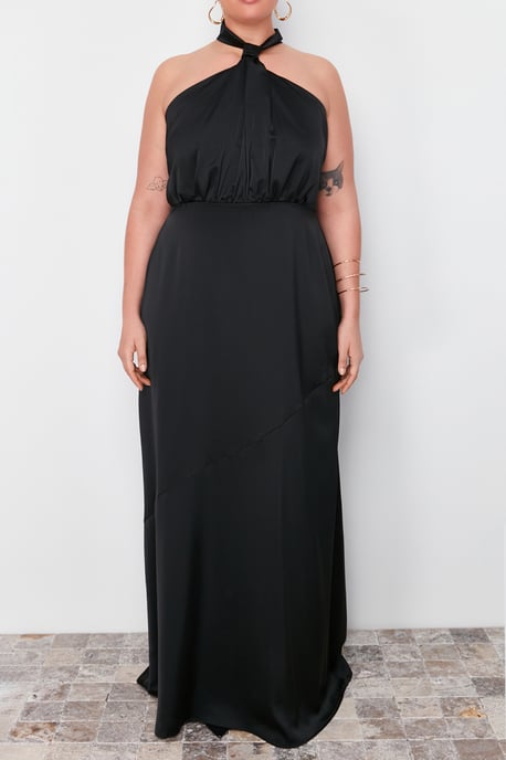 Trendyol Curve Damen Schwarz Einfarbig Maxi Ärmellos Elegant/Abend A-Linie Große Größen Kleid - Image 3