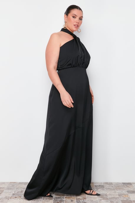 Trendyol Curve Damen Schwarz Einfarbig Maxi Ärmellos Elegant/Abend A-Linie Große Größen Kleid - Image 6