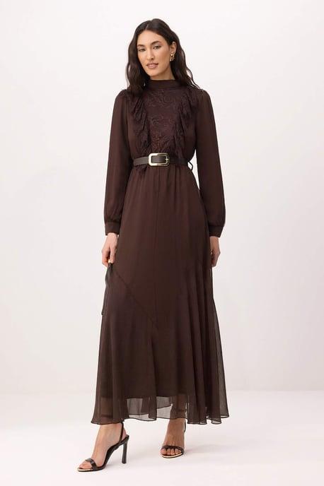 Trendyol Modest Damen Braun Einfarbig Maxi Lang Abend / Alltag Skater Modest Kleider - Image 1