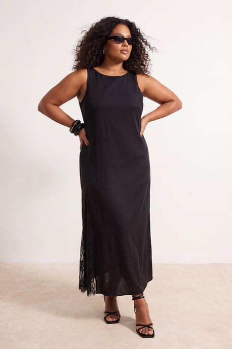 Trendyol Curve Damen Schwarz Einfarbig Maxi Ärmellos Casual A-Linie Große Größen Kleid - Image 2