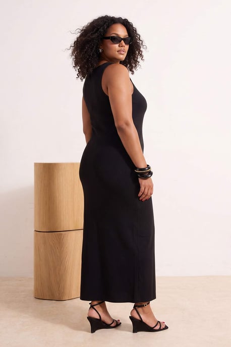 Trendyol Curve Damen Schwarz Einfarbig Maxi Ärmellos Casual A-Linie Große Größen Kleid - Image 3