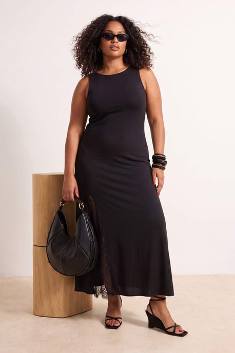 Trendyol Curve Damen Schwarz Einfarbig Maxi Ärmellos Casual A-Linie Große Größen Kleid - Image 6