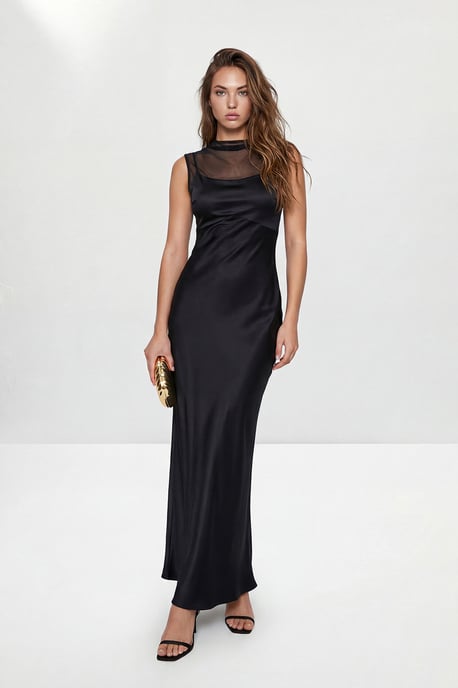 TRENDYOLMİLLA Damen Schwarz Einfarbig Maxi Ärmellos Gerade Abend & Ball Kleid - Image 1