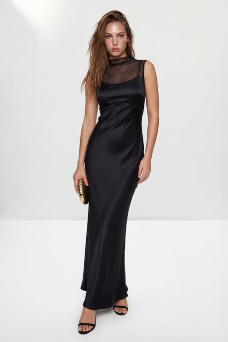 TRENDYOLMİLLA Damen Schwarz Einfarbig Maxi Ärmellos Gerade Abend & Ball Kleid - Image 2