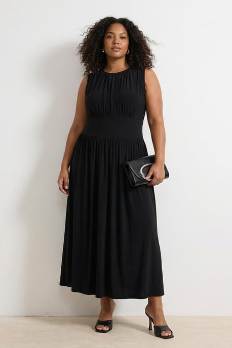 Trendyol Curve Damen Schwarz Einfarbig Maxi Ärmellos Casual A-Linie Große Größen Kleid - Image 3