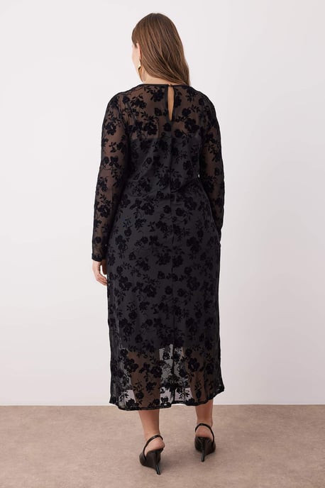Trendyol Curve Damen Schwarz Geblümt Maxi Lang Casual A-Linie Große Größen Kleid - Image 4