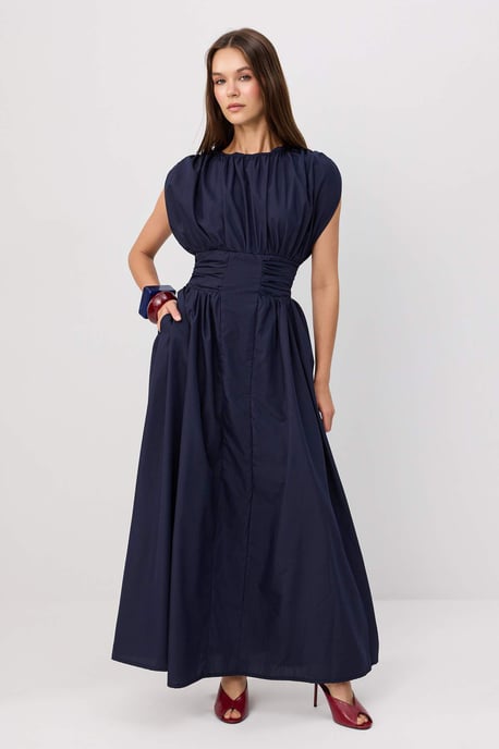 TRENDYOLMİLLA Damen Dunkelblau Einfarbig Maxi Kurz Skater Kleider - Image 1